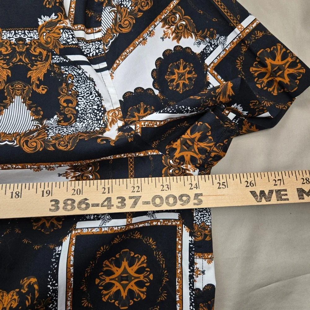 Guess Los Angeles Mens XXL Baroque Chain Print Button Down Shirt Black Gold - Picture 4 of 11